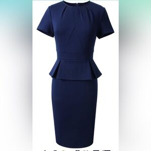 VFSHOW Womens Pleated Crew Neck Peplum Wear to Work Office Sheath Dress